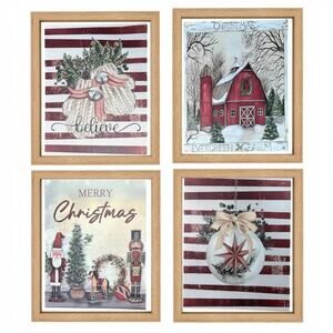 Vintage Farmhouse Christmas Wall Art Print Set of 4, 8x10 Unframed Holiday Decor